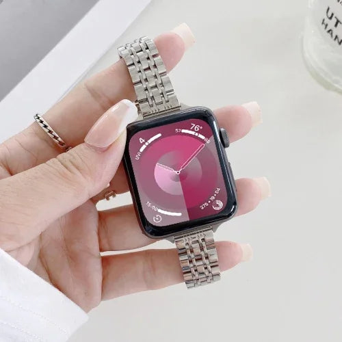 Edelstahl-Ersatzarmband mit sieben Perlen, passend für Apple Watch Series 7 (41 mm), Series 6, SE, Series 5 und Series 4 (40 mm) sowie Series 7 (45 mm), Series 6, SE, Series 5 und Series 4 (44 mm).
