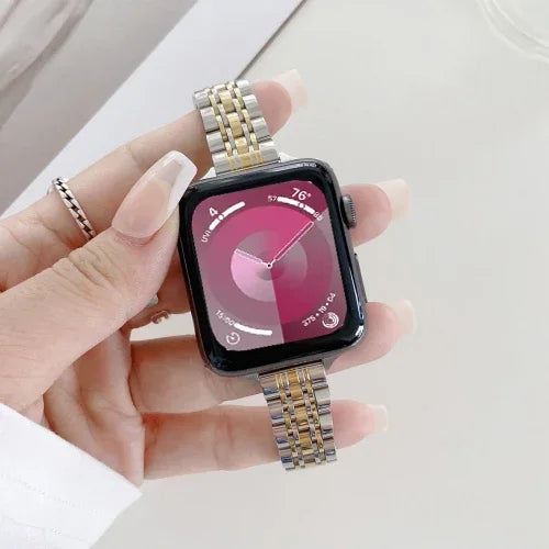Edelstahl-Ersatzarmband mit sieben Perlen, passend für Apple Watch Series 7 (41 mm), Series 6, SE, Series 5 und Series 4 (40 mm) sowie Series 7 (45 mm), Series 6, SE, Series 5 und Series 4 (44 mm).