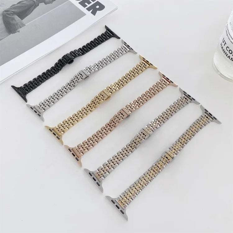 Edelstahl-Ersatzarmband mit sieben Perlen, passend für Apple Watch Series 7 (41 mm), Series 6, SE, Series 5 und Series 4 (40 mm) sowie Series 7 (45 mm), Series 6, SE, Series 5 und Series 4 (44 mm).