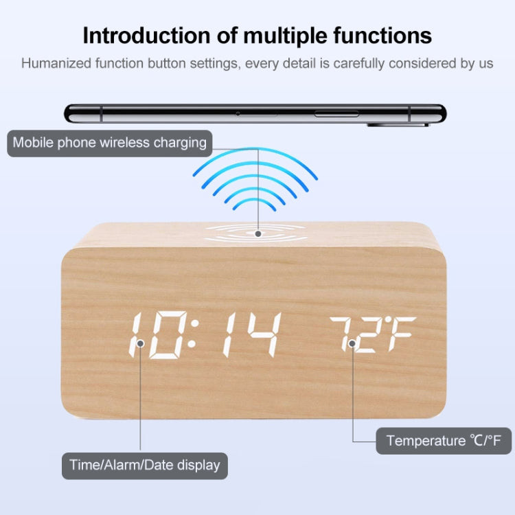 KD8801 5W Holz-Kreativ-Wireless-Ladegerät, LED-Spiegel, Digitalanzeige, Wecker, regulärer Stil