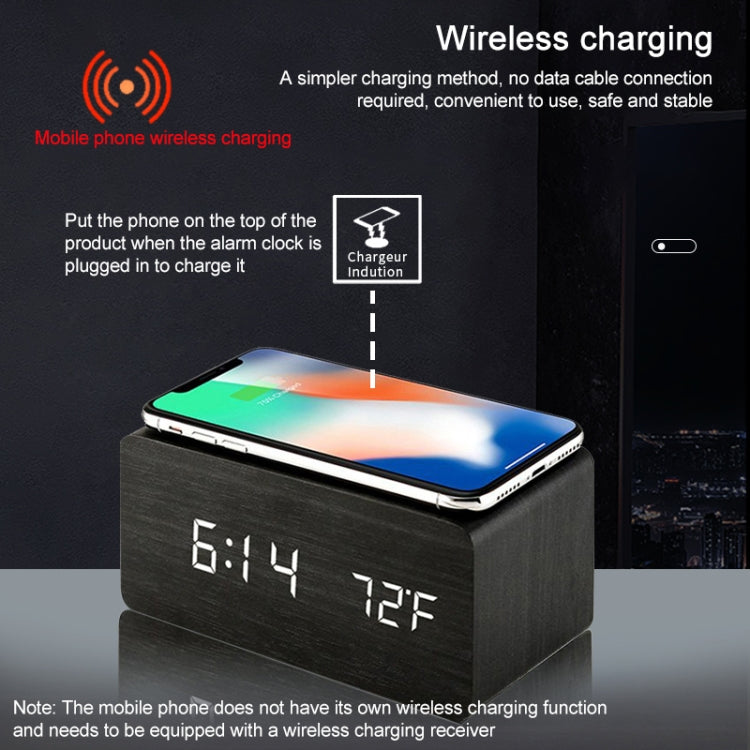 KD8801 5W Holz-Kreativ-Wireless-Ladegerät, LED-Spiegel, Digitalanzeige, Wecker, regulärer Stil