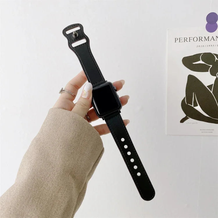 Retro-Lederarmband mit 8-förmiger Dornschließe für Apple Watch Series 7 (41 mm), 6, SE, 5, 4 (40 mm), 3, 2, 1 (38 mm) und 7 (45 mm), 6, SE, 5, 4 (44 mm) sowie 3, 2, 1 (42 mm).