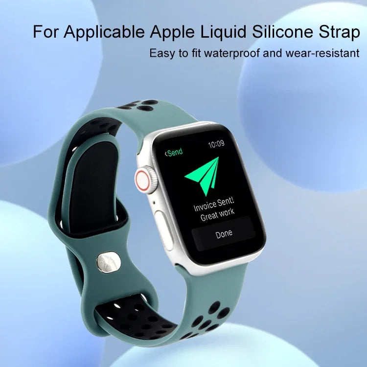 Zweifarbiges Armband aus Flüssigsilikon mit Schmetterlingsverschluss für Apple Watch Series 7 (41 mm), 6, SE, 5, 4 (40 mm), 3, 2, 1 (38 mm) und 7 (45 mm), 6, SE, 5, 4 (44 mm) sowie 3, 2, 1 (42 mm).
