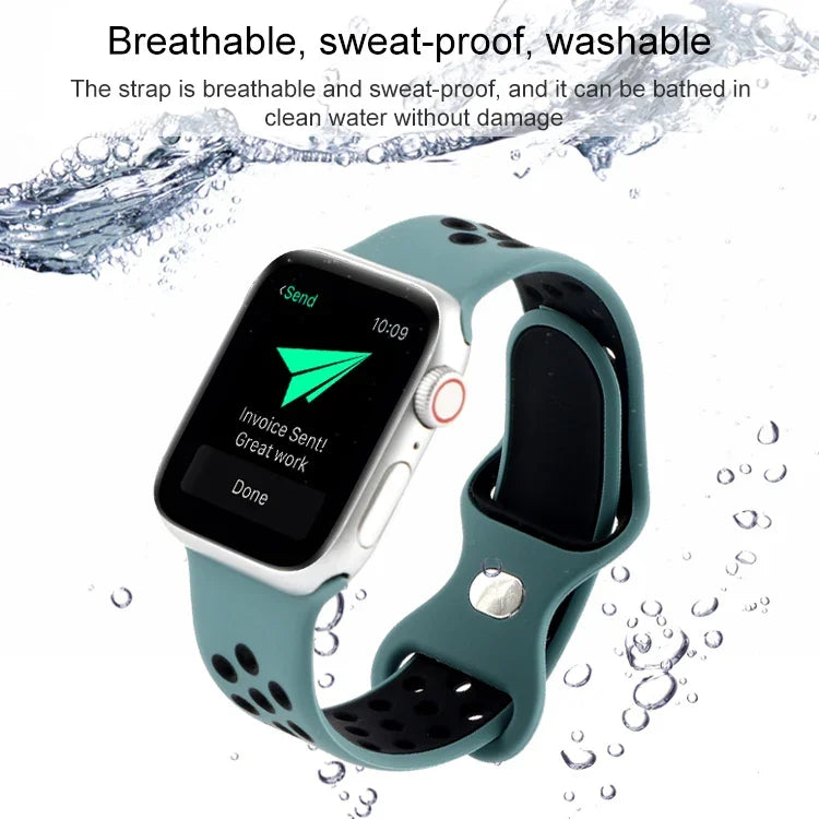 Zweifarbiges Armband aus Flüssigsilikon mit Schmetterlingsverschluss für Apple Watch Series 7 (41 mm), 6, SE, 5, 4 (40 mm), 3, 2, 1 (38 mm) und 7 (45 mm), 6, SE, 5, 4 (44 mm) sowie 3, 2, 1 (42 mm).