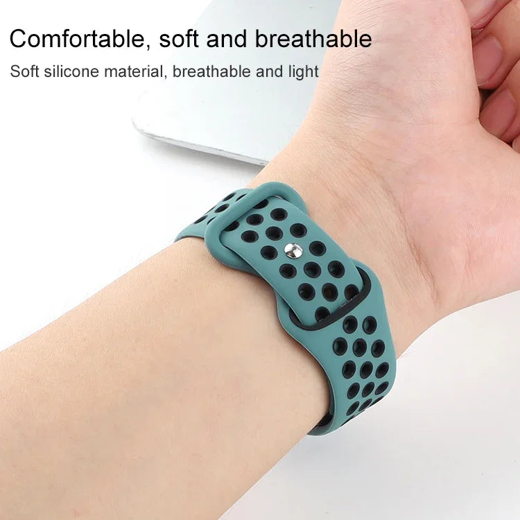 Zweifarbiges Armband aus Flüssigsilikon mit Schmetterlingsverschluss für Apple Watch Series 7 (41 mm), 6, SE, 5, 4 (40 mm), 3, 2, 1 (38 mm) und 7 (45 mm), 6, SE, 5, 4 (44 mm) sowie 3, 2, 1 (42 mm).