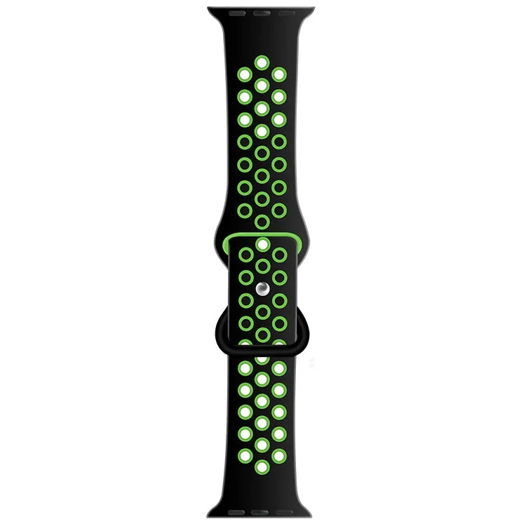 Zweifarbiges Armband aus Flüssigsilikon mit Schmetterlingsverschluss für Apple Watch Series 7 (41 mm), 6, SE, 5, 4 (40 mm), 3, 2, 1 (38 mm) und 7 (45 mm), 6, SE, 5, 4 (44 mm) sowie 3, 2, 1 (42 mm).