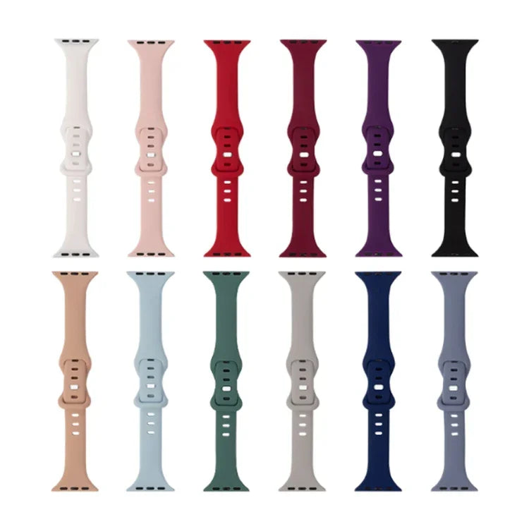 Schlankes Silikon-Ersatzarmband mit 8 Schnallen für Apple Watch Series 7 (41 mm), 6, SE, 5 und 4 (40 mm) sowie für Apple Watch Series 7 (45 mm), 6, SE, 5 und 4 (44 mm).