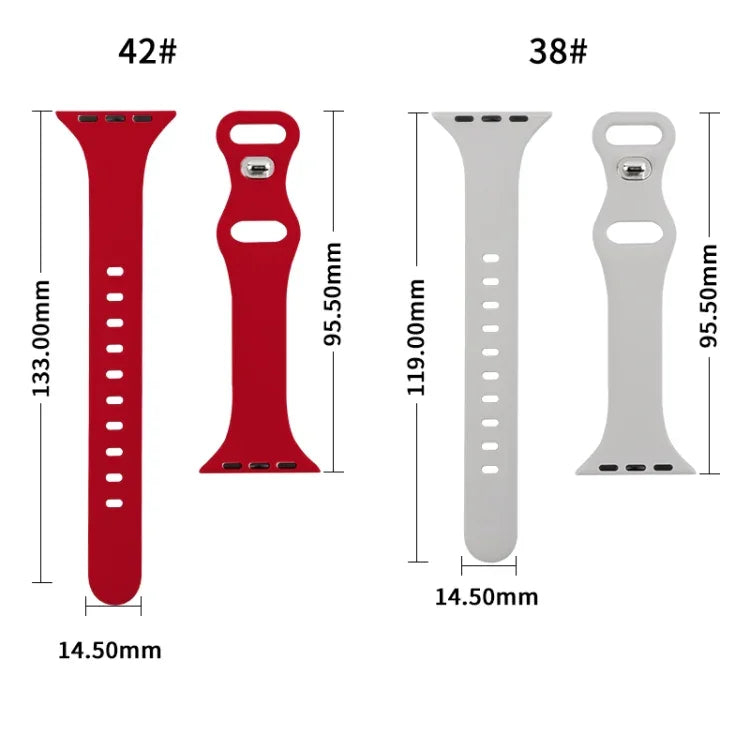 Schlankes Silikon-Ersatzarmband mit 8 Schnallen für Apple Watch Series 7 (41 mm), 6, SE, 5 und 4 (40 mm) sowie für Apple Watch Series 7 (45 mm), 6, SE, 5 und 4 (44 mm).