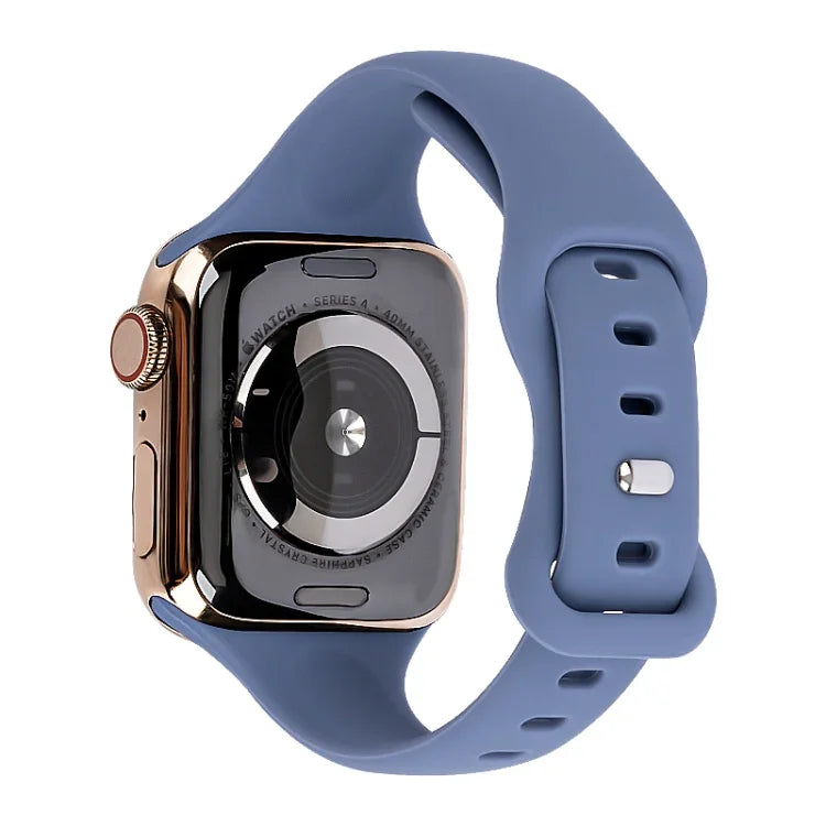 Schlankes Silikon-Ersatzarmband mit 8 Schnallen für Apple Watch Series 7 (41 mm), 6, SE, 5 und 4 (40 mm) sowie für Apple Watch Series 7 (45 mm), 6, SE, 5 und 4 (44 mm).