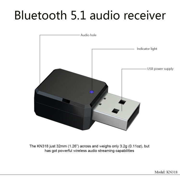 KN318 USB Bluetooth 5.1 Adapter Audio-Empfänger, KN318