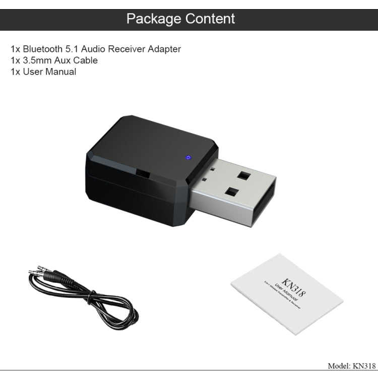 KN318 USB Bluetooth 5.1 Adapter Audio-Empfänger, KN318