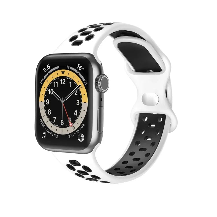 Zweifarbiges Silikon-Ersatzarmband mit 8 Schnallen für Apple Watch Series 7 (41 mm), 6, SE, 5, 4 (40 mm) und 3, 2, 1 (38 mm)