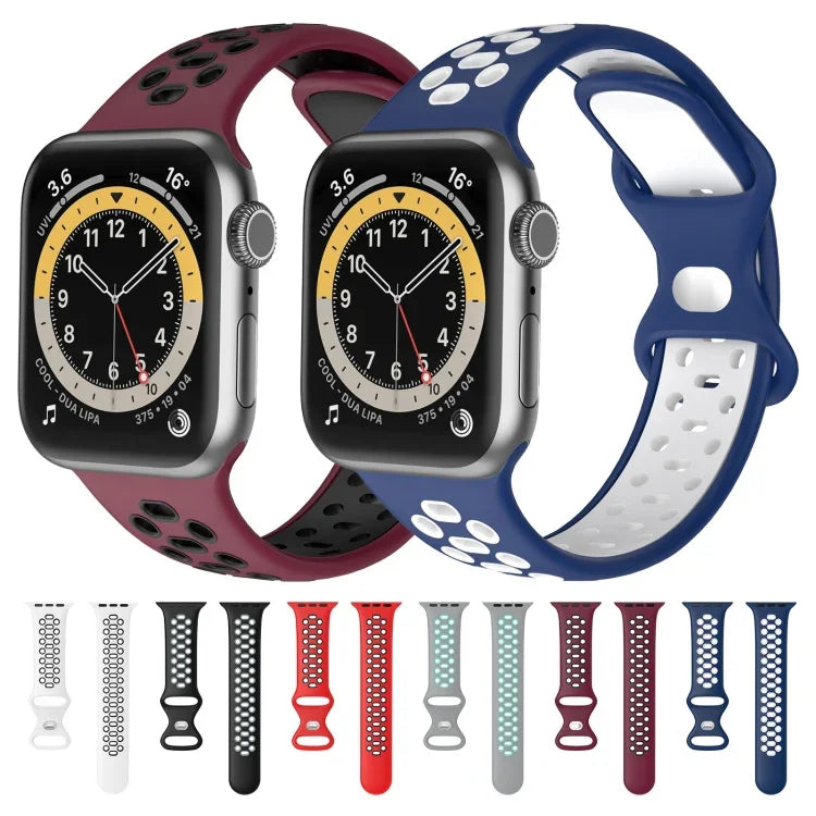 Zweifarbiges Silikon-Ersatzarmband mit 8 Schnallen für Apple Watch Series 7 (41 mm), 6, SE, 5, 4 (40 mm) und 3, 2, 1 (38 mm)