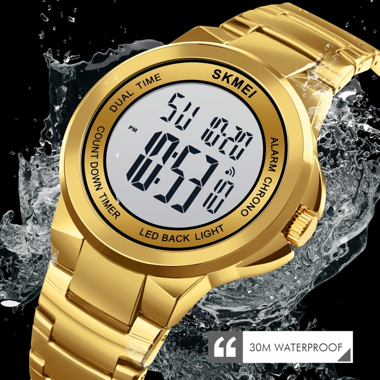 SKMEI 1712 Dual Time LED Digitalanzeige Leuchtende Edelstahlarmband Elektronische Uhr