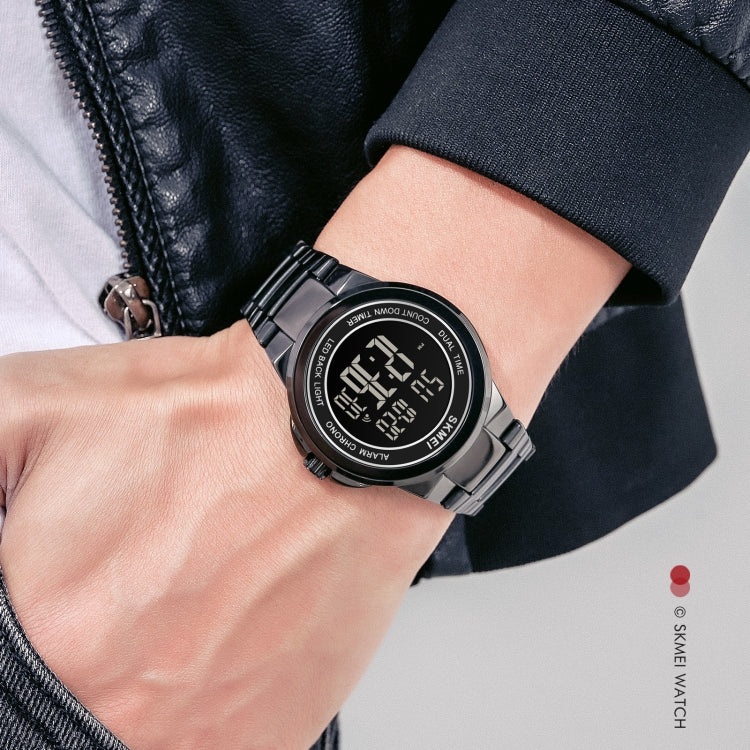 SKMEI 1712 Dual Time LED Digitalanzeige Leuchtende Edelstahlarmband Elektronische Uhr