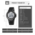 SKMEI 1712 Dual Time LED Digitalanzeige Leuchtende Edelstahlarmband Elektronische Uhr