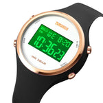 SKMEI 1720 Runde Zifferblatt LED Digitalanzeige Leuchtendes Silikonarmband Elektronische Uhr