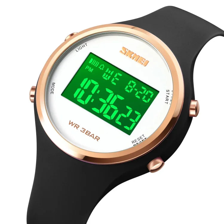 SKMEI 1720 Runde Zifferblatt LED Digitalanzeige Leuchtendes Silikonarmband Elektronische Uhr