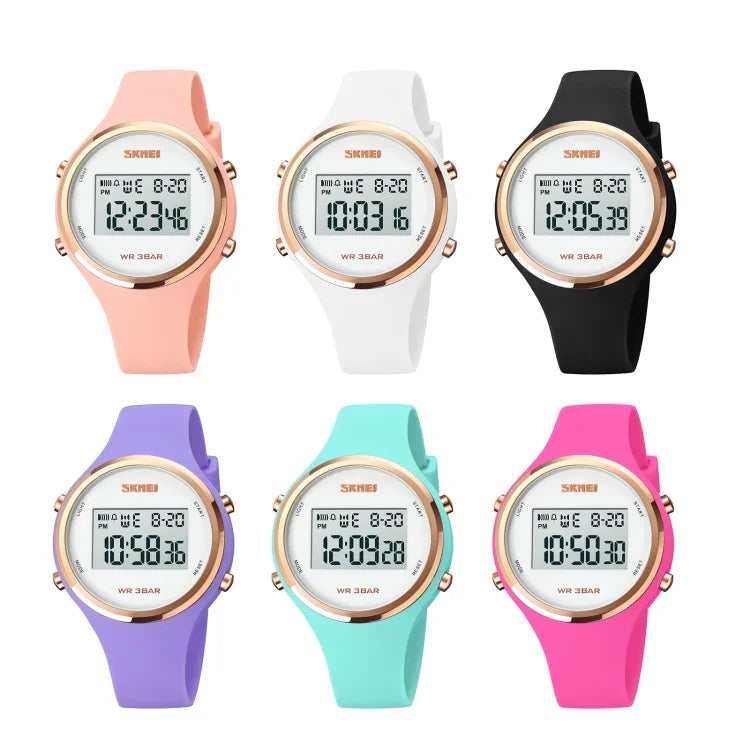 SKMEI 1720 Runde Zifferblatt LED Digitalanzeige Leuchtendes Silikonarmband Elektronische Uhr