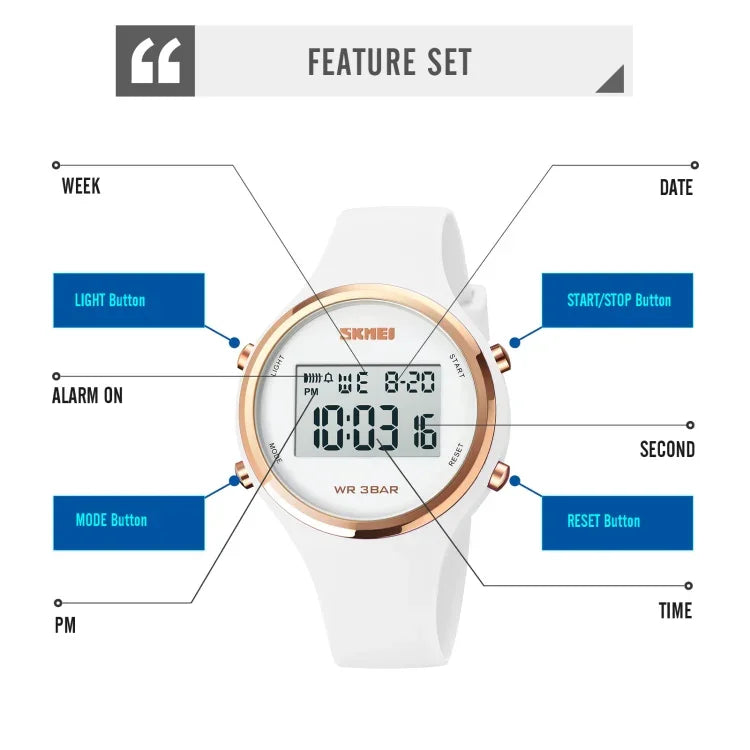 SKMEI 1720 Runde Zifferblatt LED Digitalanzeige Leuchtendes Silikonarmband Elektronische Uhr