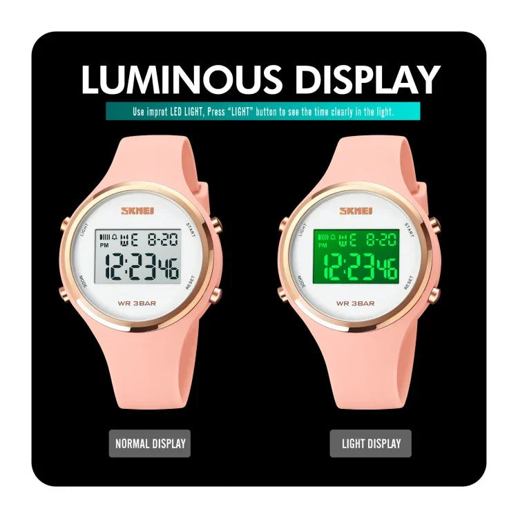 SKMEI 1720 Runde Zifferblatt LED Digitalanzeige Leuchtendes Silikonarmband Elektronische Uhr