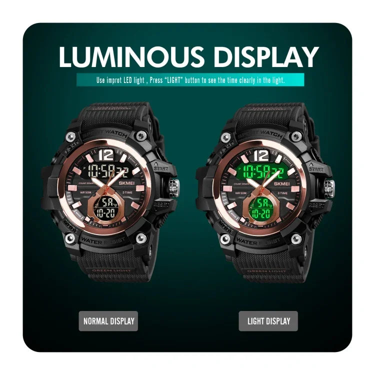SKMEI 1725 Three Time LED Digital Display Timing Luminous Electronic Watch
