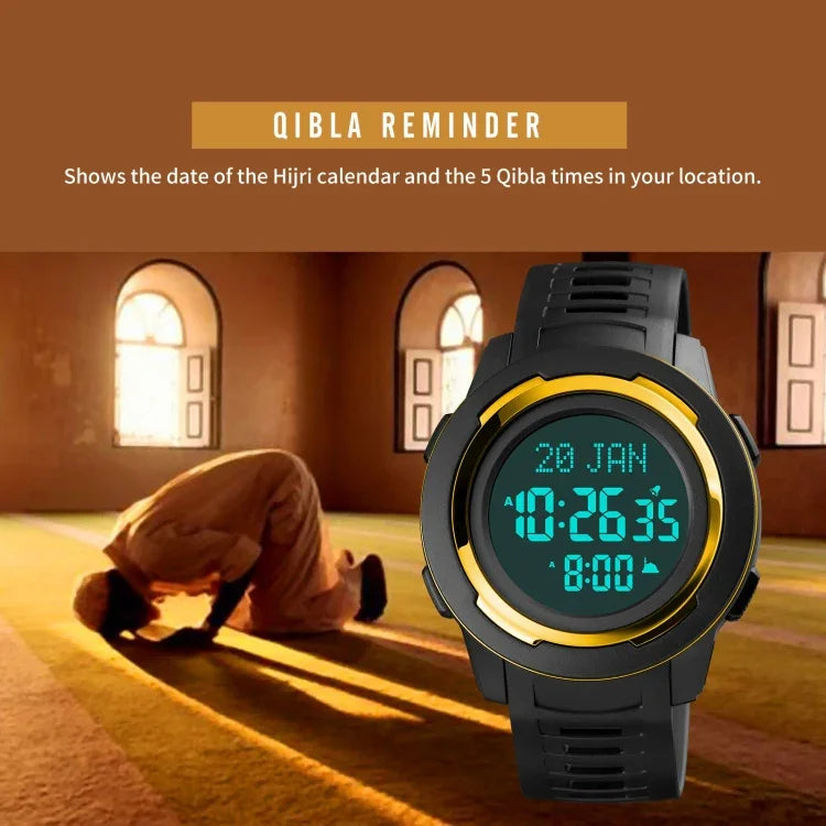 SKMEI 1729 Qibla-Kalenderuhr Multifunktionale LED-Digitalanzeige Leuchtende Elektronische Uhr
