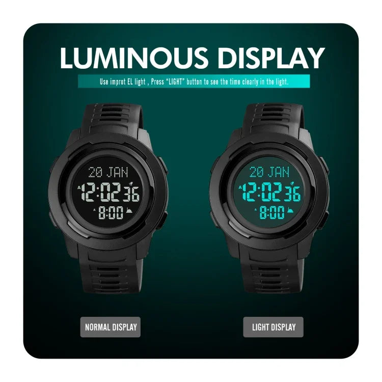SKMEI 1729 Qibla-Kalenderuhr Multifunktionale LED-Digitalanzeige Leuchtende Elektronische Uhr