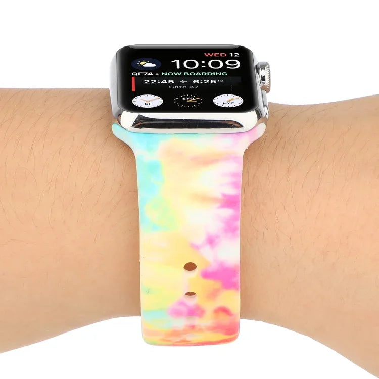 Silicone Painted Pattern Replacement Watchband For Apple Watch Series, 7 41mm / 6 & SE & 5 & 4 40mm / 3 & 2 & 1 38mm, 7 45mm / 6 & SE & 5 & 4 44mm / 3 & 2 & 1 42mm