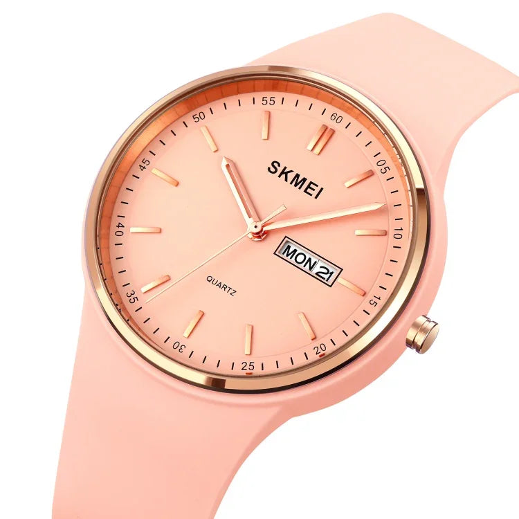 SKMEI 1747 Einfache Balkenskala Zifferblatt Silikonarmband Quarzuhr für Damen