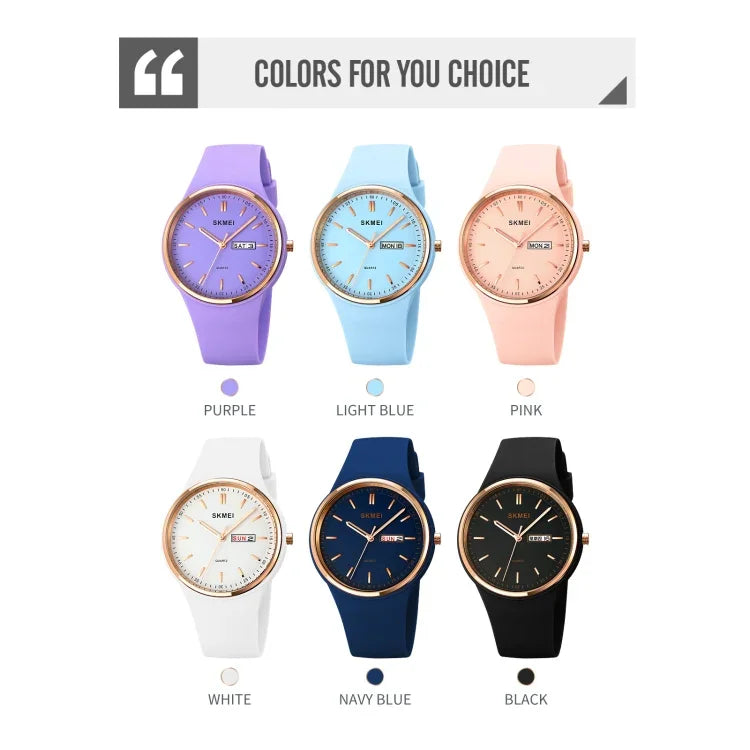 SKMEI 1747 Einfache Balkenskala Zifferblatt Silikonarmband Quarzuhr für Damen