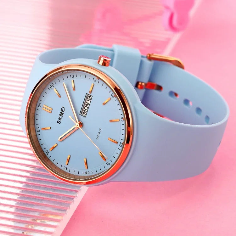 SKMEI 1747 Einfache Balkenskala Zifferblatt Silikonarmband Quarzuhr für Damen