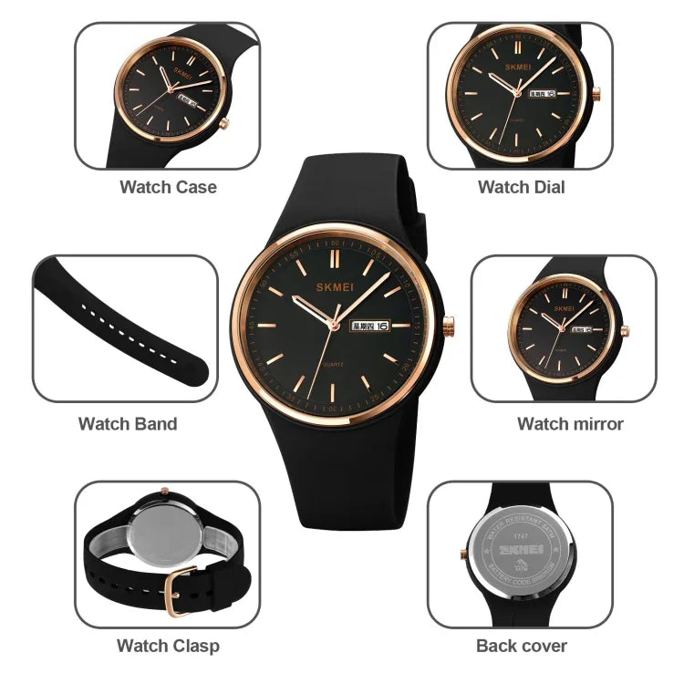 SKMEI 1747 Einfache Balkenskala Zifferblatt Silikonarmband Quarzuhr für Damen