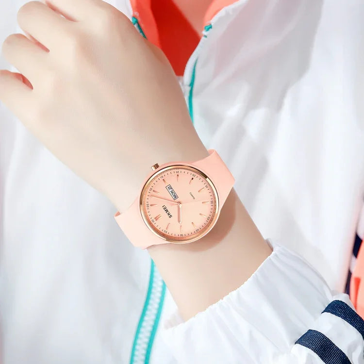 SKMEI 1747 Einfache Balkenskala Zifferblatt Silikonarmband Quarzuhr für Damen