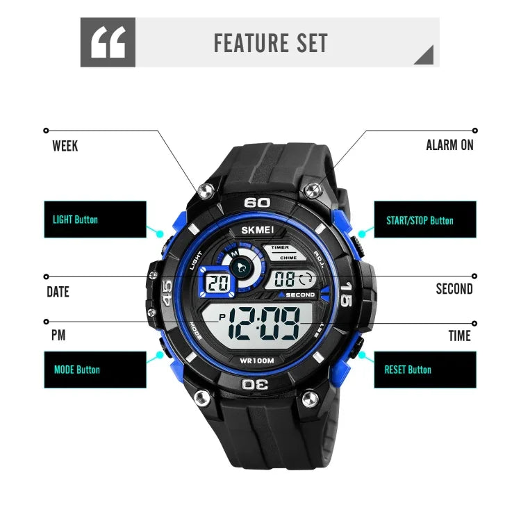 SKMEI 1756 Dualzeit Countdown-Wecker Herren Sport Leuchtende Elektronische Uhr