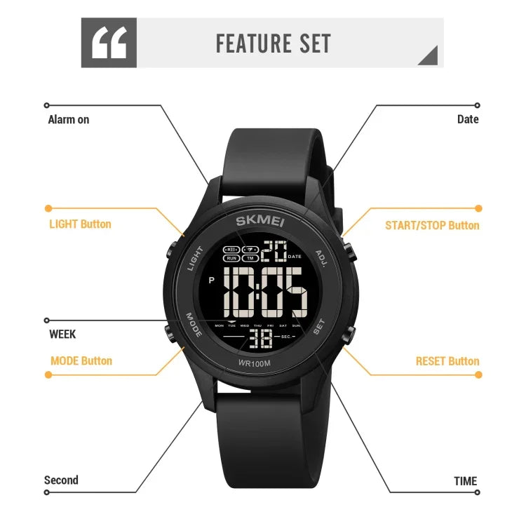 SKMEI 1758 Multifunktions-LED-Digitalanzeige leuchtende elektronische Uhr mit Silikonarmband