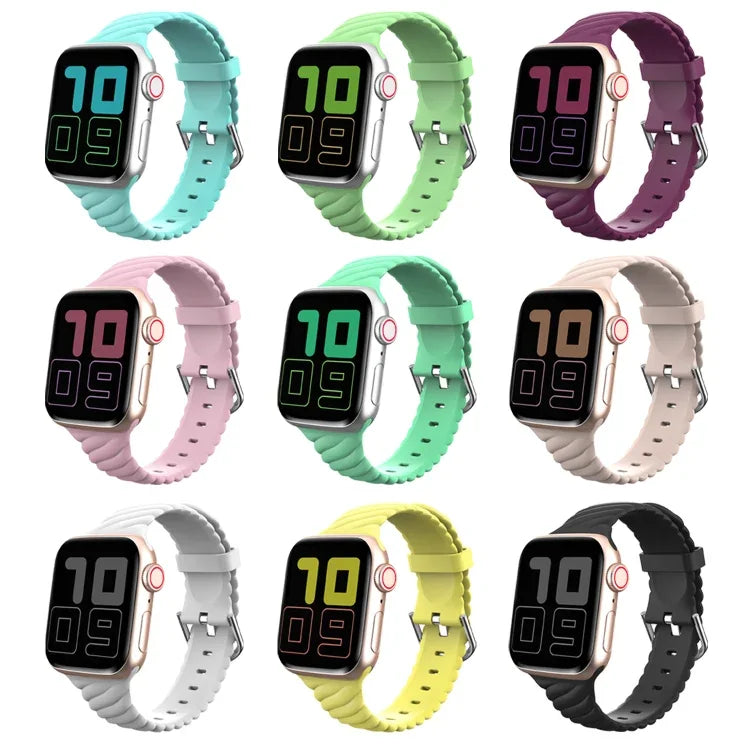 Silikon-Ersatzarmband in Unifarben für Apple Watch Series 7 (41 mm), 6, SE, 5, 4 (40 mm), 3, 2, 1 (38 mm) und 7 (45 mm), 6, SE, 5, 4 (44 mm) sowie 3, 2, 1 (42 mm).