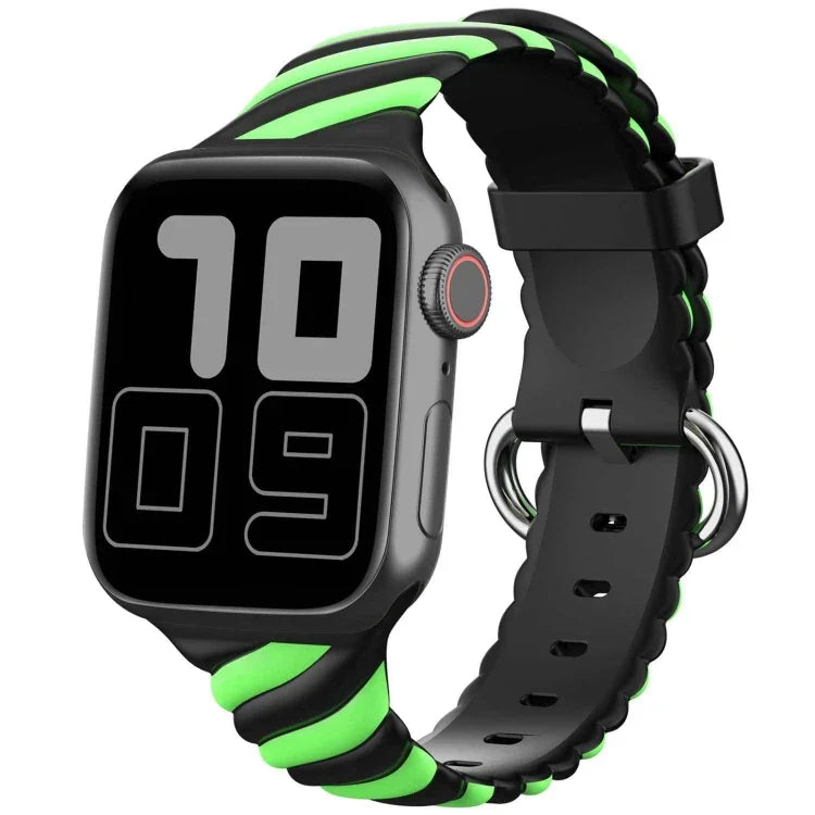Two-color Twist Silicone Replacement Strap Watchband For Apple Watch Series, 7 41mm / 6 & SE & 5 & 4 40mm / 3 & 2 & 1 38mm, 7 45mm / 6 & SE & 5 & 4 44mm / 3 & 2 & 1 42mm