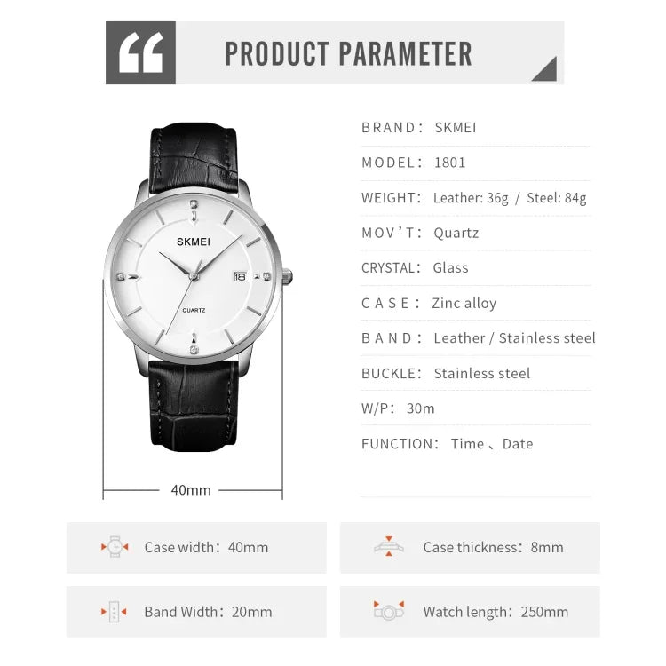 SKMEI 1801 Herren Freizeit Kalender Quarz Armbanduhr