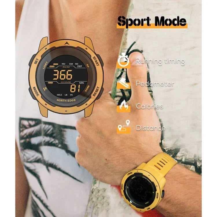NORTH EDGE Mars Herren Leuchtende Digitale Wasserdichte Smart Sportuhr, unterstützt Wecker & Countdown & Sportmodus