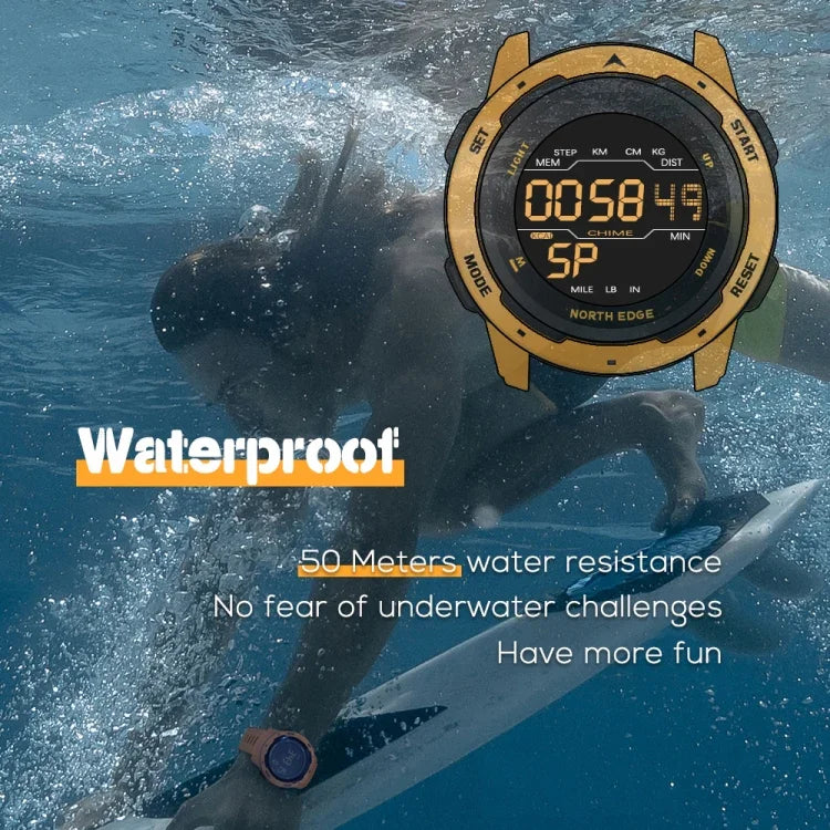 NORTH EDGE Mars Herren Leuchtende Digitale Wasserdichte Smart Sportuhr, unterstützt Wecker & Countdown & Sportmodus
