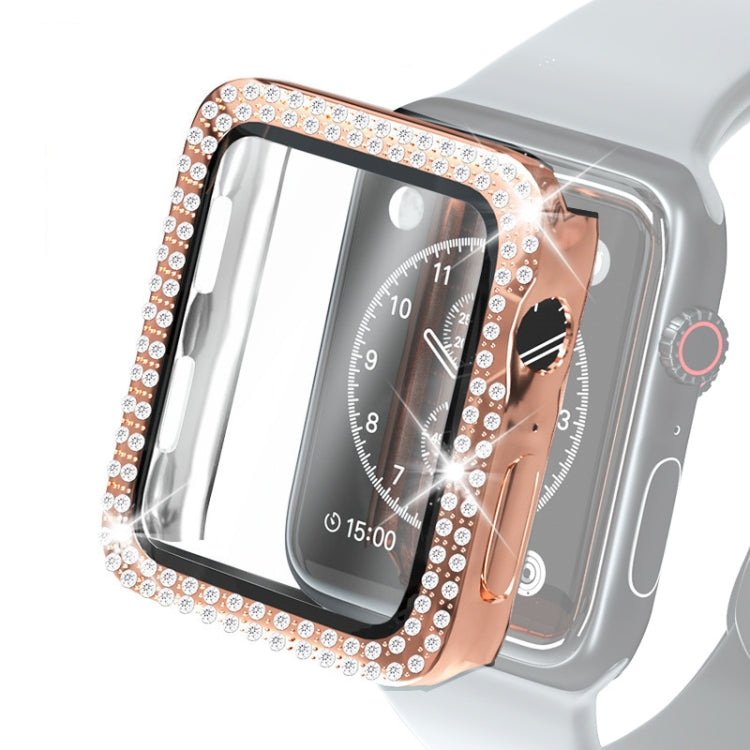 Galvanisierte PC-Schutzhülle mit doppelten Reihen Diamanten und gehärteter Glasfolie für Apple Watch Series, für Apple Watch Series 6 / 5 / 4 / Watch SE 40 mm, für Apple Watch Series 6 / 5 / 4 / Watch SE 44 mm