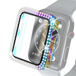 Galvanisierte PC-Schutzhülle mit doppelten Reihen Diamanten und gehärteter Glasfolie für Apple Watch Series, für Apple Watch Series 6 / 5 / 4 / Watch SE 40 mm, für Apple Watch Series 6 / 5 / 4 / Watch SE 44 mm