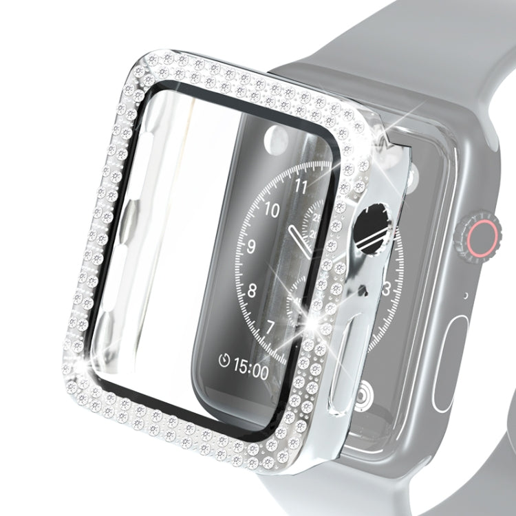 Galvanisierte PC-Schutzhülle mit doppelten Reihen Diamanten und gehärteter Glasfolie für Apple Watch Series, für Apple Watch Series 6 / 5 / 4 / Watch SE 40 mm, für Apple Watch Series 6 / 5 / 4 / Watch SE 44 mm
