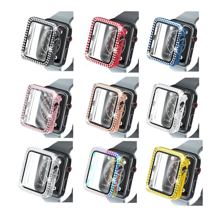 Galvanisierte PC-Schutzhülle mit doppelten Reihen Diamanten und gehärteter Glasfolie für Apple Watch Series, für Apple Watch Series 6 / 5 / 4 / Watch SE 40 mm, für Apple Watch Series 6 / 5 / 4 / Watch SE 44 mm