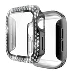 Galvanisierte PC-Schutzhülle mit doppelten Reihen Diamanten und gehärteter Glasfolie für Apple Watch Series, für Apple Watch Series 6 / 5 / 4 / Watch SE 40 mm, für Apple Watch Series 6 / 5 / 4 / Watch SE 44 mm