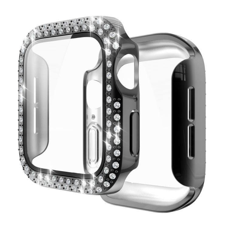 Galvanisierte PC-Schutzhülle mit doppelten Reihen Diamanten und gehärteter Glasfolie für Apple Watch Series, für Apple Watch Series 6 / 5 / 4 / Watch SE 40 mm, für Apple Watch Series 6 / 5 / 4 / Watch SE 44 mm