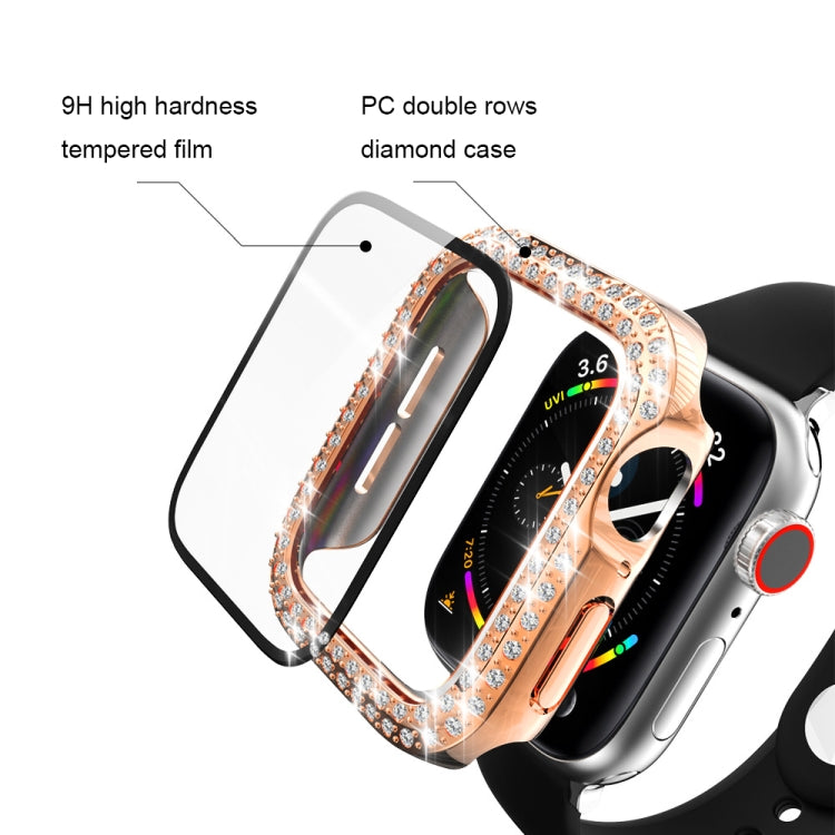 Galvanisierte PC-Schutzhülle mit doppelten Reihen Diamanten und gehärteter Glasfolie für Apple Watch Series, für Apple Watch Series 6 / 5 / 4 / Watch SE 40 mm, für Apple Watch Series 6 / 5 / 4 / Watch SE 44 mm