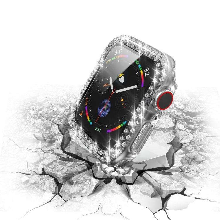 Galvanisierte PC-Schutzhülle mit doppelten Reihen Diamanten und gehärteter Glasfolie für Apple Watch Series, für Apple Watch Series 6 / 5 / 4 / Watch SE 40 mm, für Apple Watch Series 6 / 5 / 4 / Watch SE 44 mm
