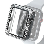 Galvanisierte PC-Schutzhülle mit doppelten Reihen Diamanten und gehärteter Glasfolie für Apple Watch Series, für Apple Watch Series 6 / 5 / 4 / Watch SE 40 mm, für Apple Watch Series 6 / 5 / 4 / Watch SE 44 mm